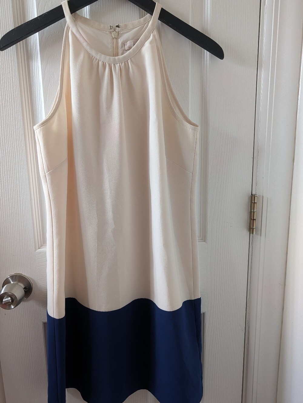 Sleeveless Colorblock Shift Dress in Cream and Navy 8P